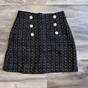 SHEIN Black Tweed Pencil Skirt with Button Details